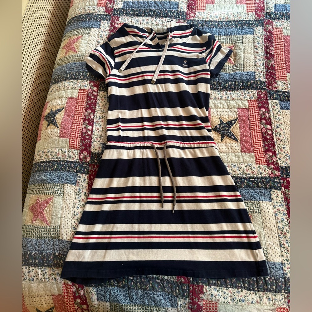 VINTAGE Tommy Hilfiger Hooded Striped Navy and White Dress
